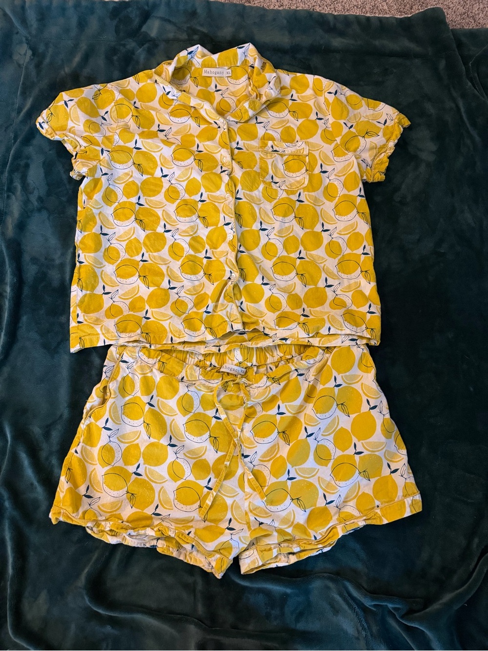 Lemon Print Yellow Pajama Set - Short Sleeve Top & Shorts